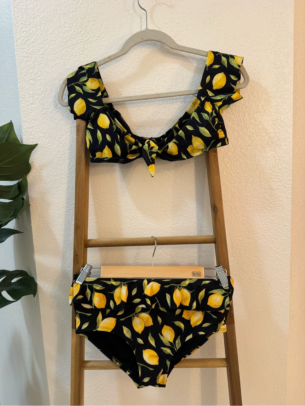 Gianni Bini High Waisted Lemon Print Bikini and Off Shoulder Top- Bikini Set